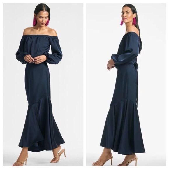 Sachin & Babi Kai Satin Crepe Mermaid Dress Off Shoulder Navy Blue Sz 2 NEW - Picture 8 of 14